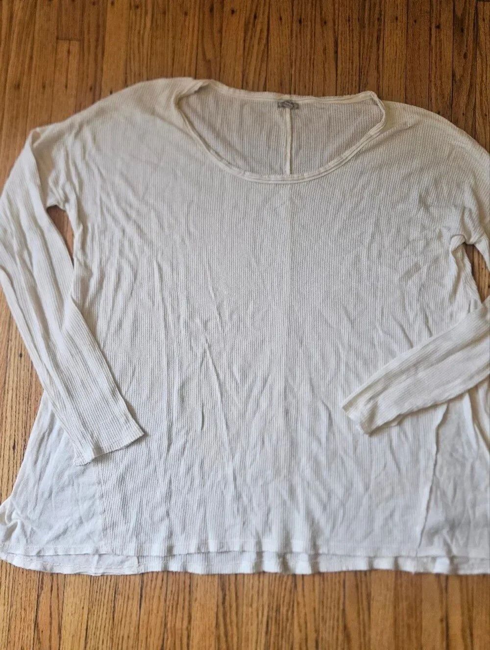 Ecote Cream Ribbed Thermal Knit Long Sleeve Top Size Large